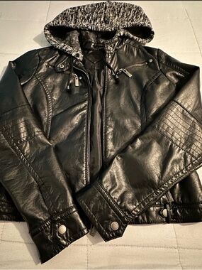Faux Leather Hooded Jacket